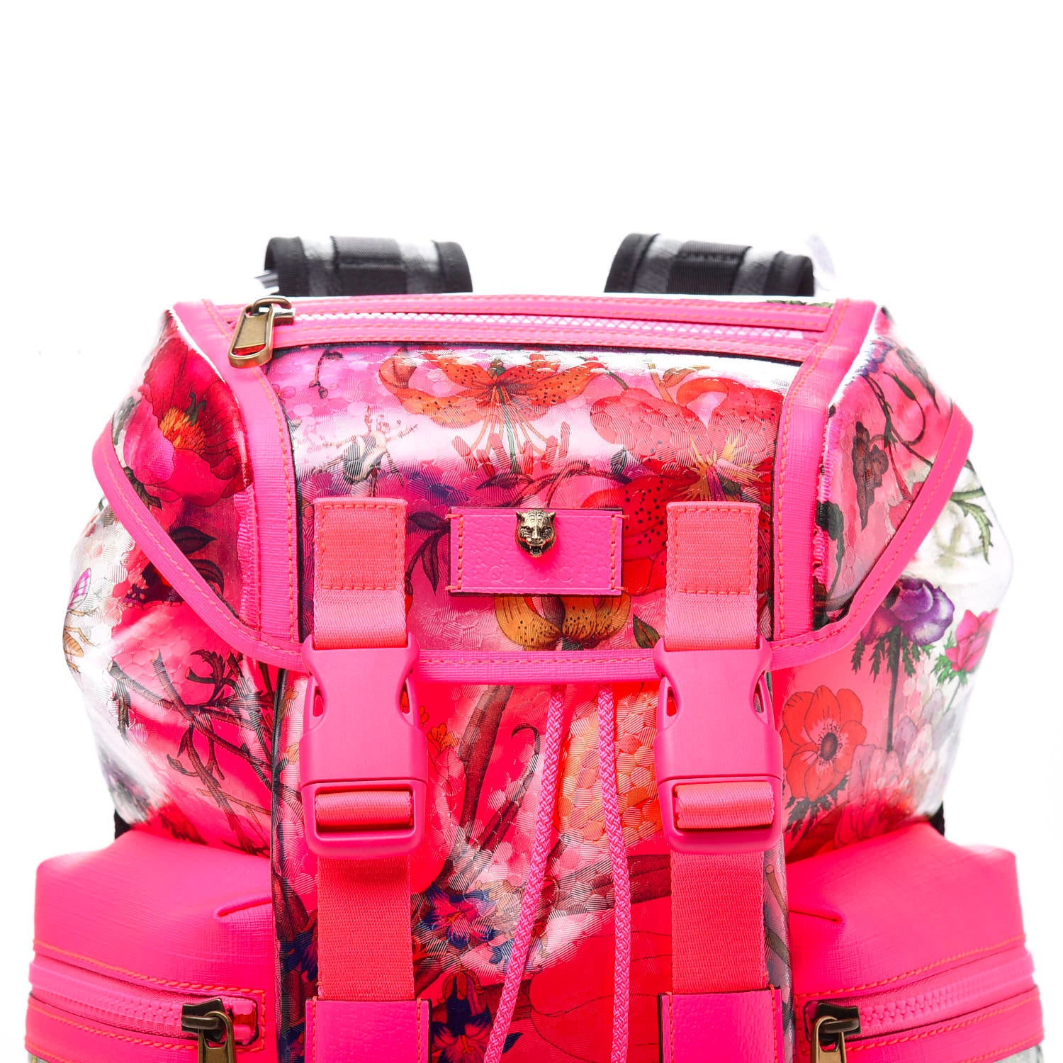 Gucci PVC Floral Double Buckle Backpack Fuchsia 10 of 10