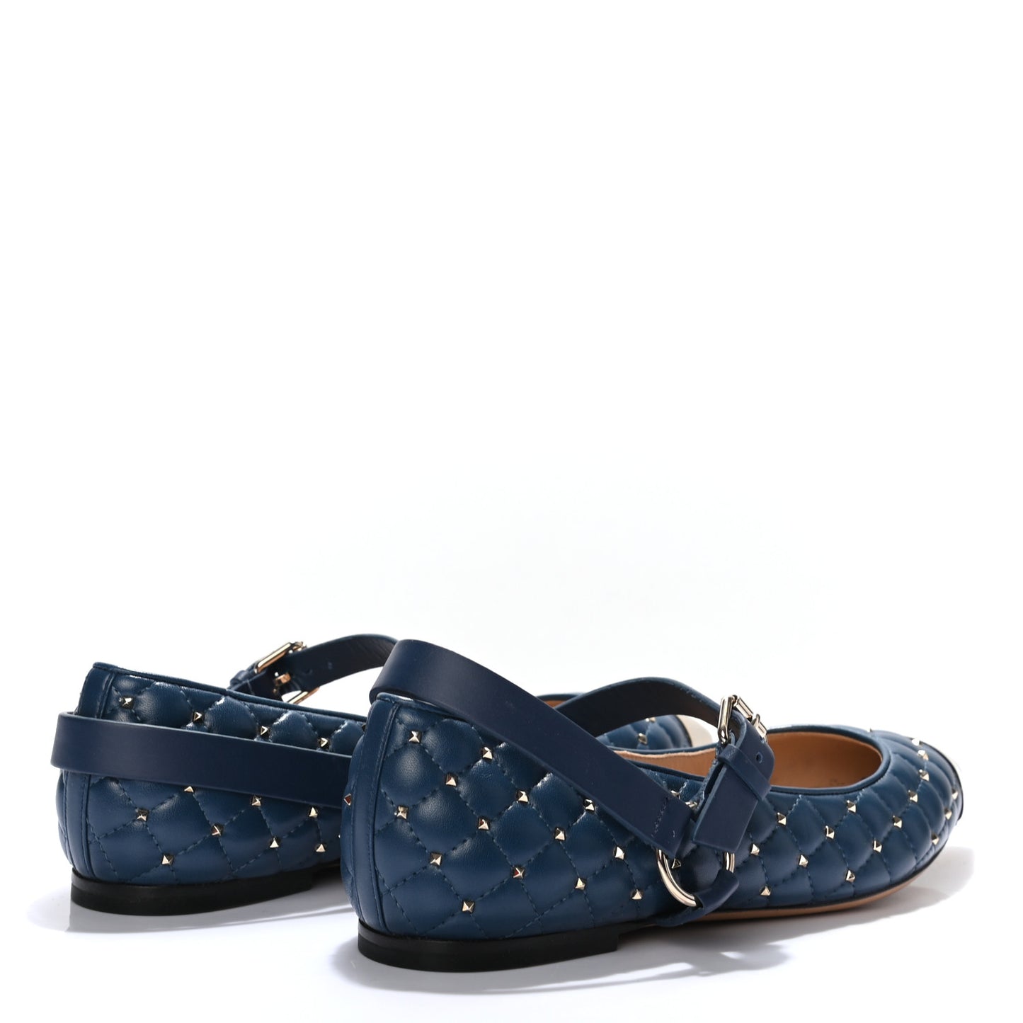 Lambskin Rockstud Spike Captoe Ballerina Flats 37.5 Peacock