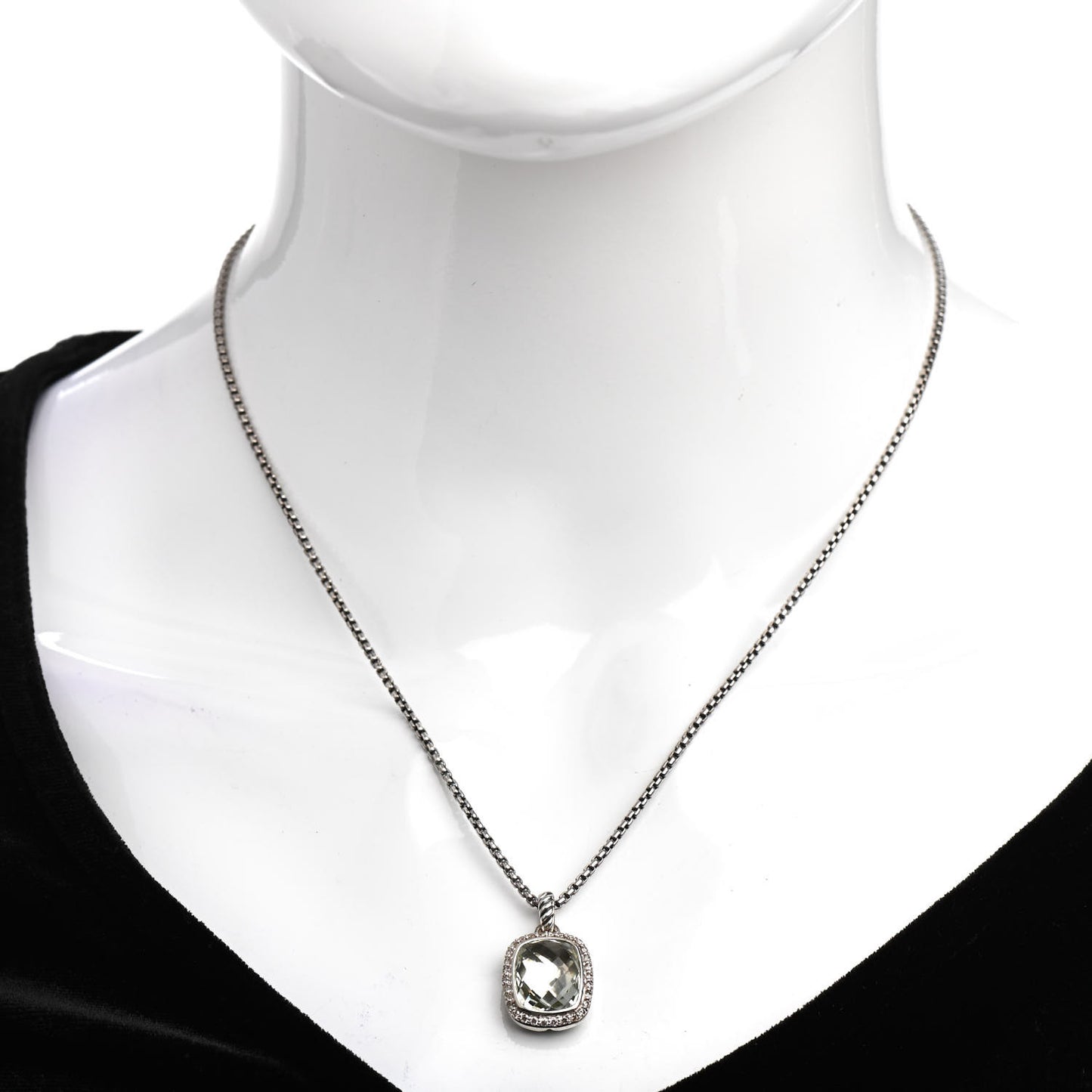Sterling Silver Diamond Prasiolite 10mm Albion Pendant Necklace