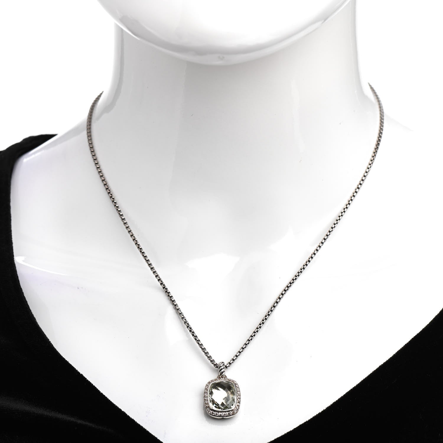 David Yurman Sterling Silver Diamond Prasiolite 10mm Albion Pendant Necklace 2 of 4