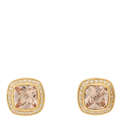 David Yurman 18K Yellow Gold Diamond Morganite 7mm Albion Earrings 1 of 5