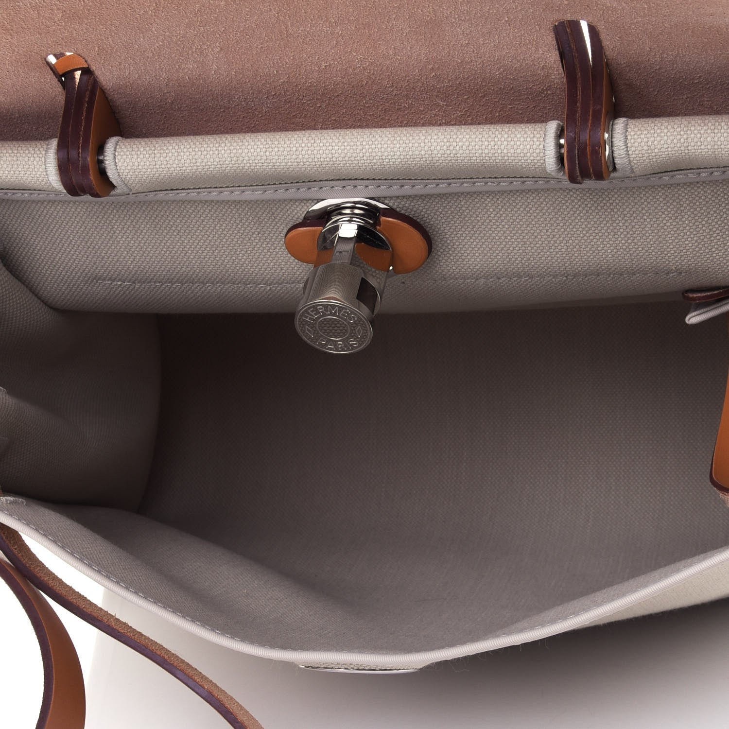 Hermes Military Toile Vache Hunter Herbag Zip 31 PM Beton Naturel 4 of 4