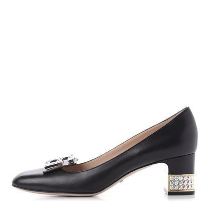 Gucci Malaga Kid Crystal Square G Madelyn Mid Heel Loafer Pumps 41.5 Black 1 of 9