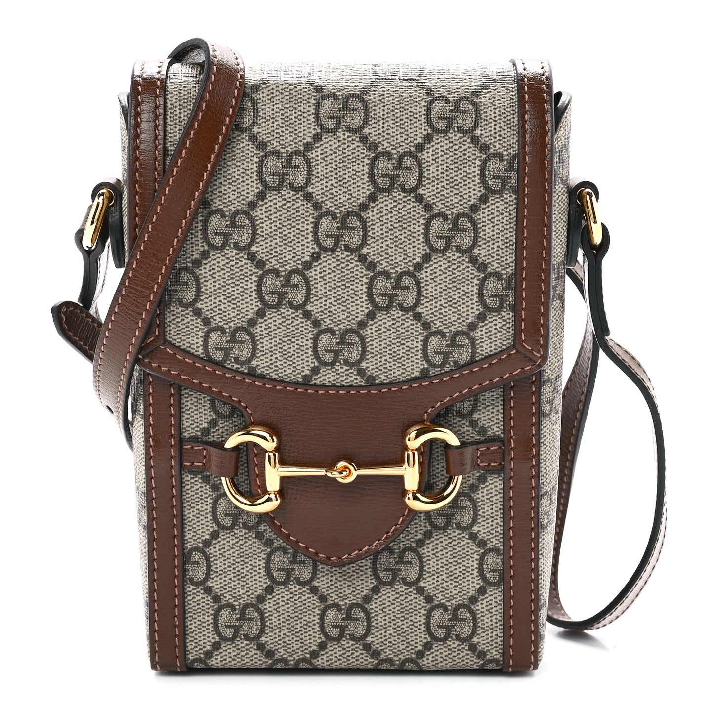 GG Supreme Monogram Mini Horsebit 1955 Crossbody Bag Beige Brown Sugar