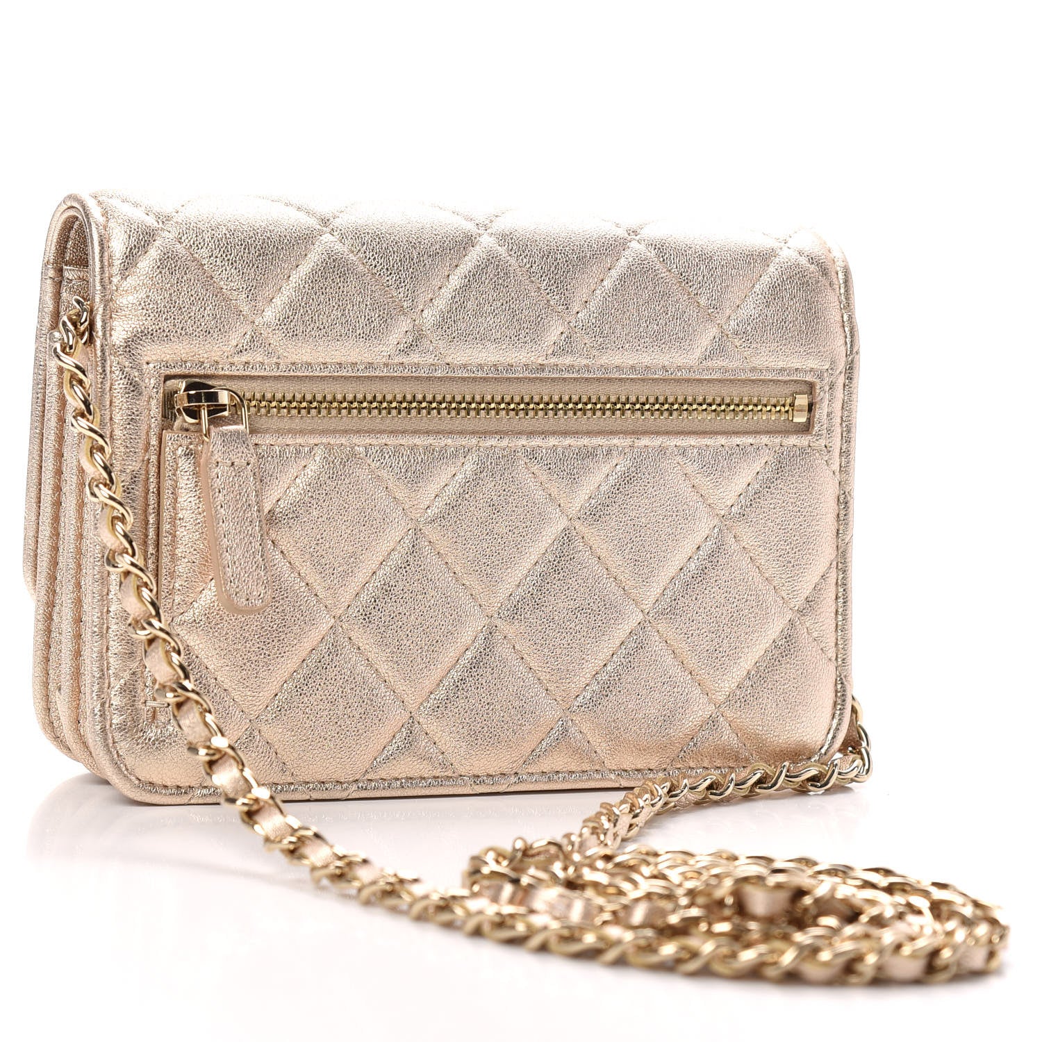 Chanel Metallic Lambskin Quilted Mini Wallet On Chain WOC Gold 3 of 10
