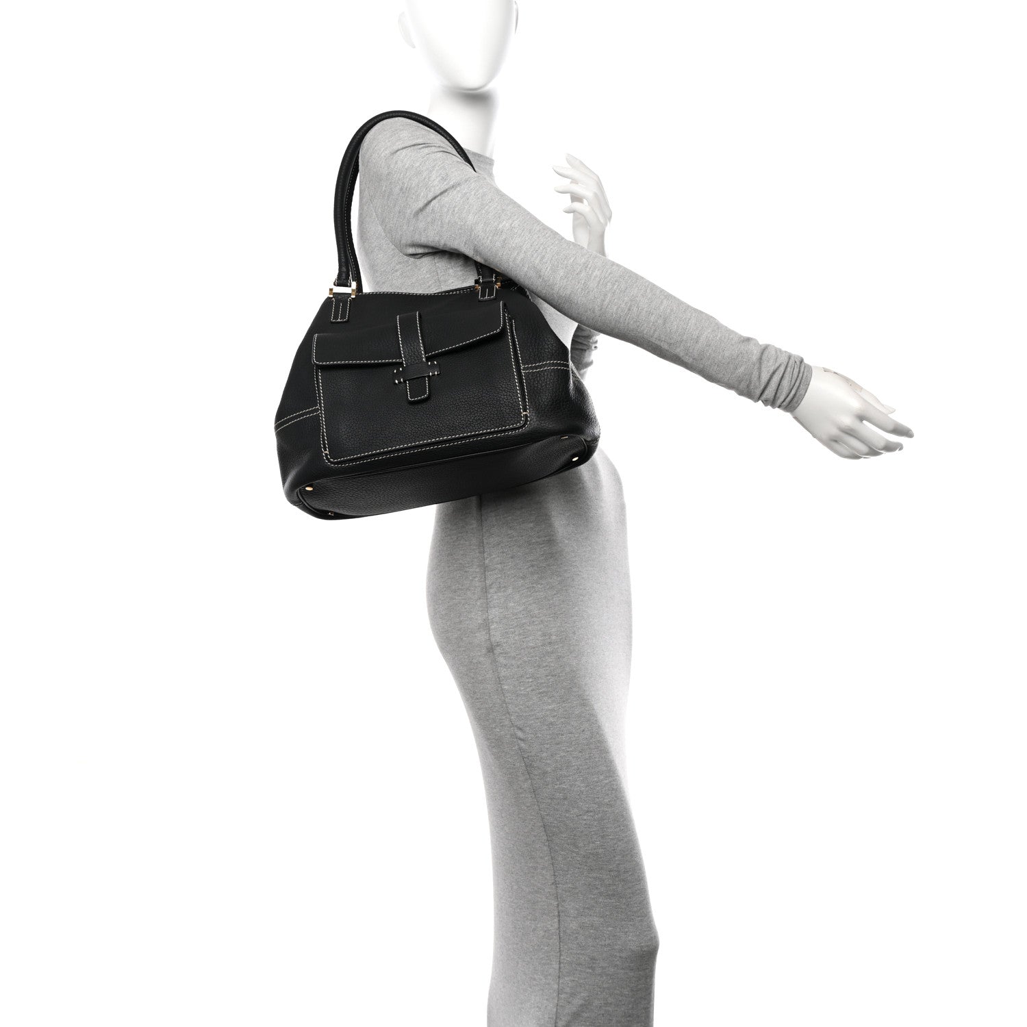 Loro Piana Grained Calfskin Globe Shoulder Bag Black 2 of 9