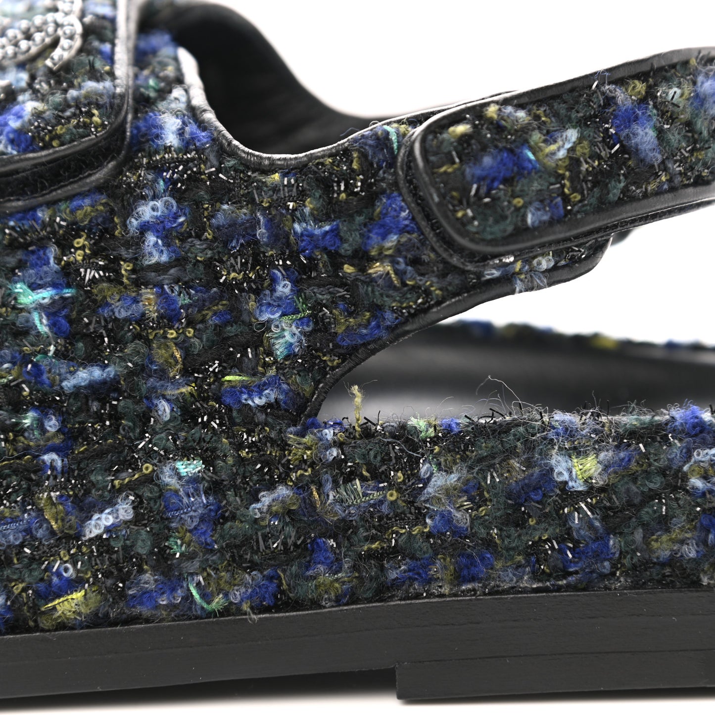 Iridescent Tweed Velcro Dad Sandals 37 Navy Blue Multicolor