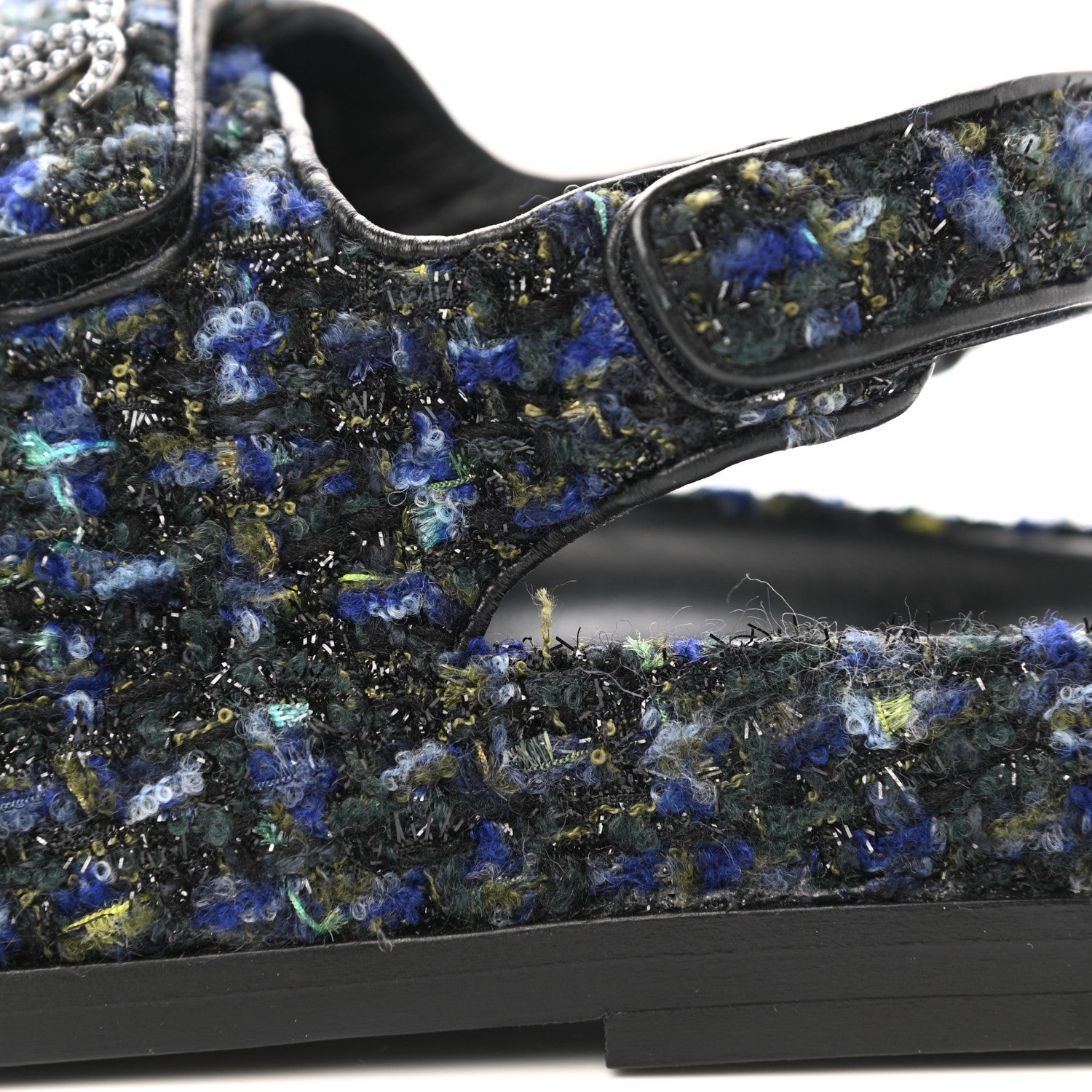 Chanel Iridescent Tweed Velcro Dad Sandals 37 Navy Blue Multicolor 10 of 11