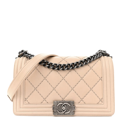Chanel Calfskin Double Stitch Medium Boy Flap Beige 1 of 14