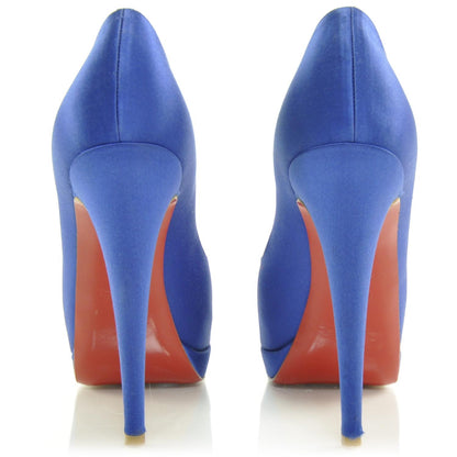 Christian Louboutin Crepe Satin Lady Peep 150 Pumps 37.5 Blue 4 of 8