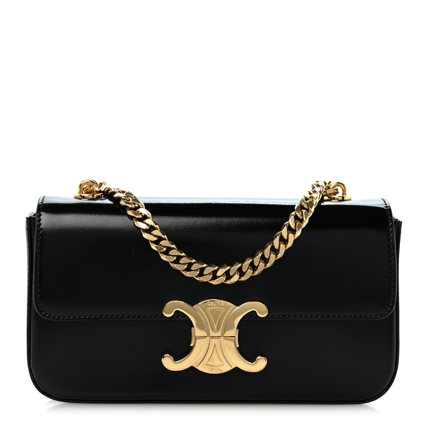 Shiny Calfskin Triomphe Chain Shoulder Bag Black