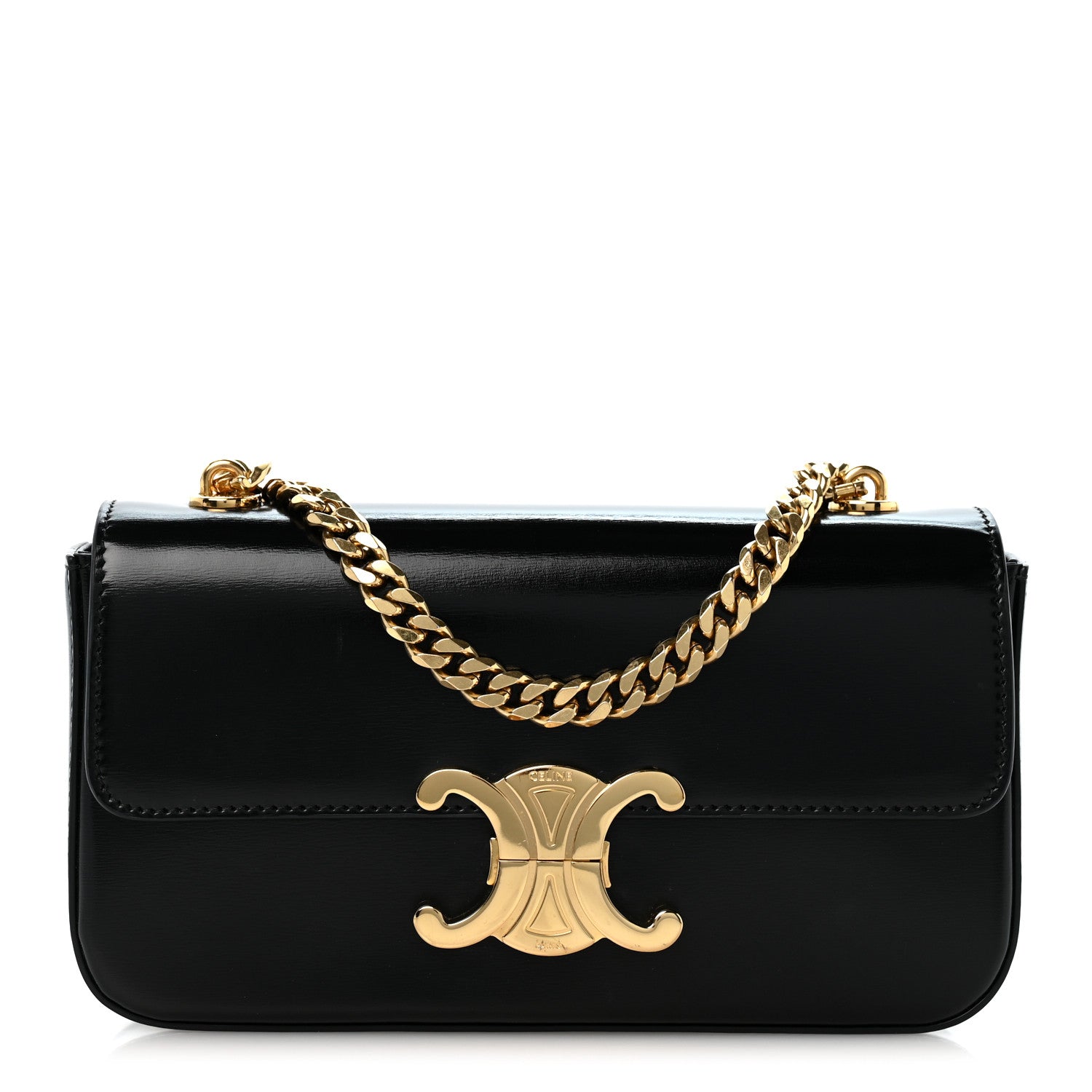 Celine Shiny Calfskin Triomphe Chain Shoulder Bag Black 1 of 12
