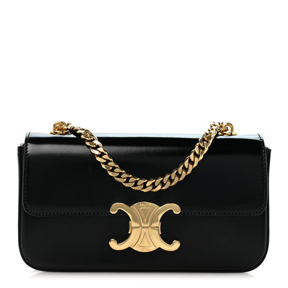 Celine Shiny Calfskin Triomphe Chain Shoulder Bag Black 1 of 12