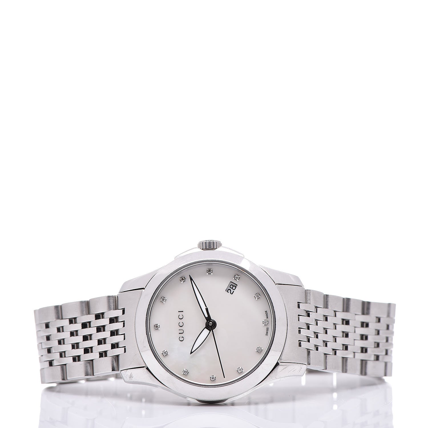 Gucci Stainless Steel Diamond Mother of Pearl 27mm G-Timeless Quartz Watch 3 of 6