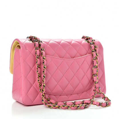 Chanel Lambskin Quilted Small Double Flap Pink Yellow 3 of 10