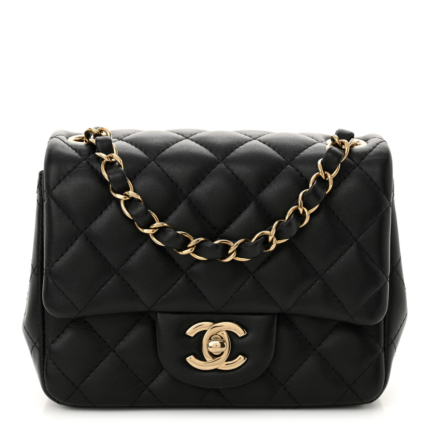 Lambskin Quilted Mini Square Flap Black