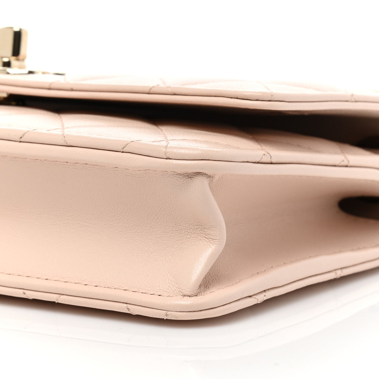 Lambskin Quilted Trendy CC Wallet On Chain WOC Light Beige