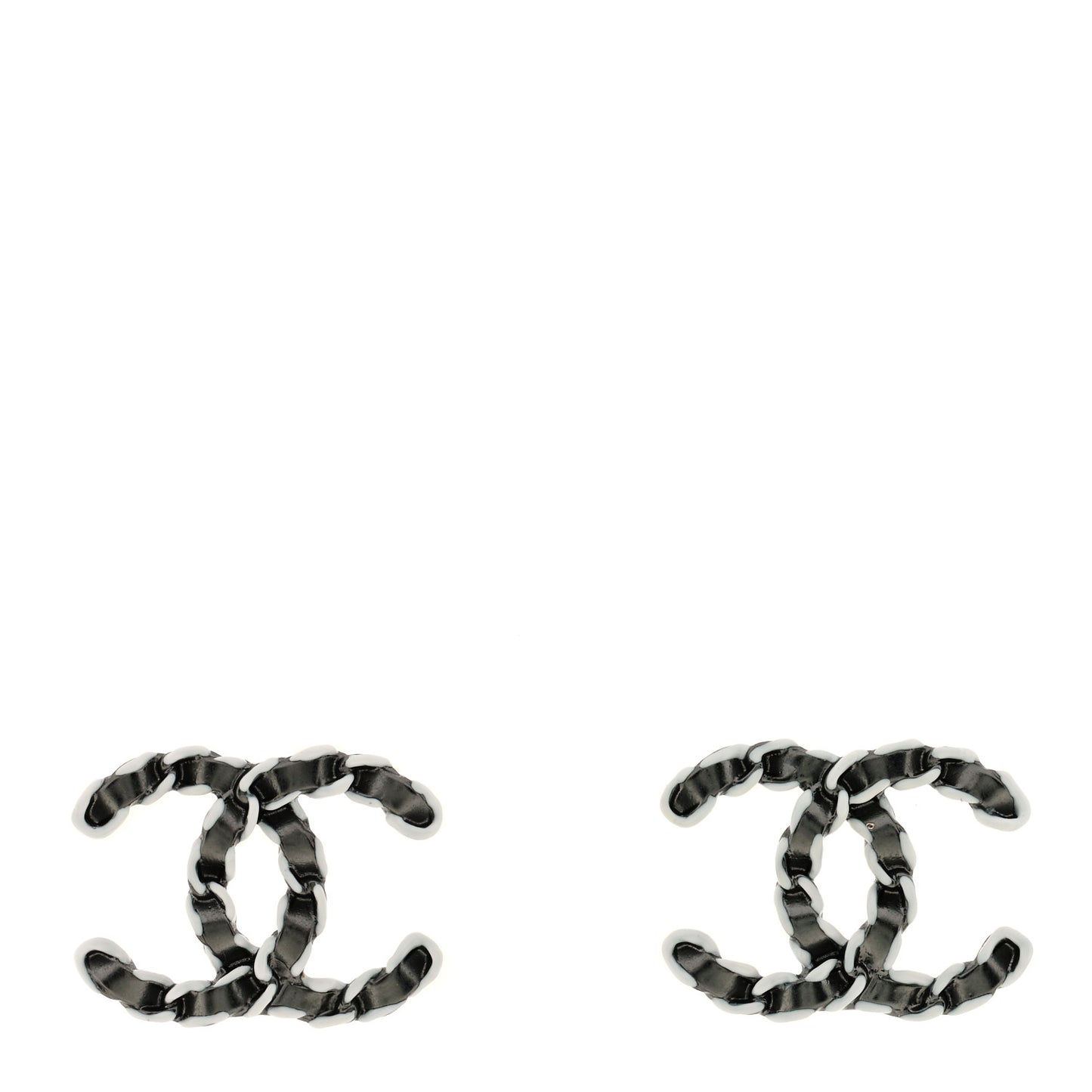 Lambskin Chain CC Earrings Silver Grey