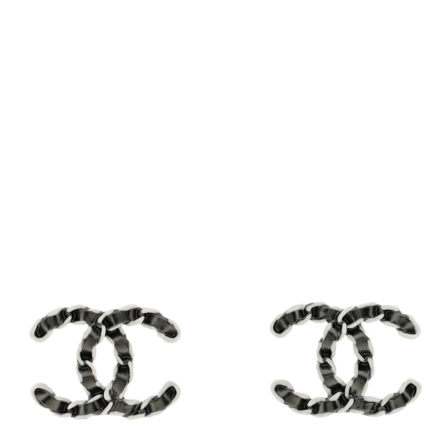 Chanel Lambskin Chain CC Earrings Silver Grey 1 of 3