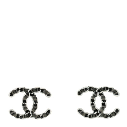 Chanel Lambskin Chain CC Earrings Silver Grey 1 of 3