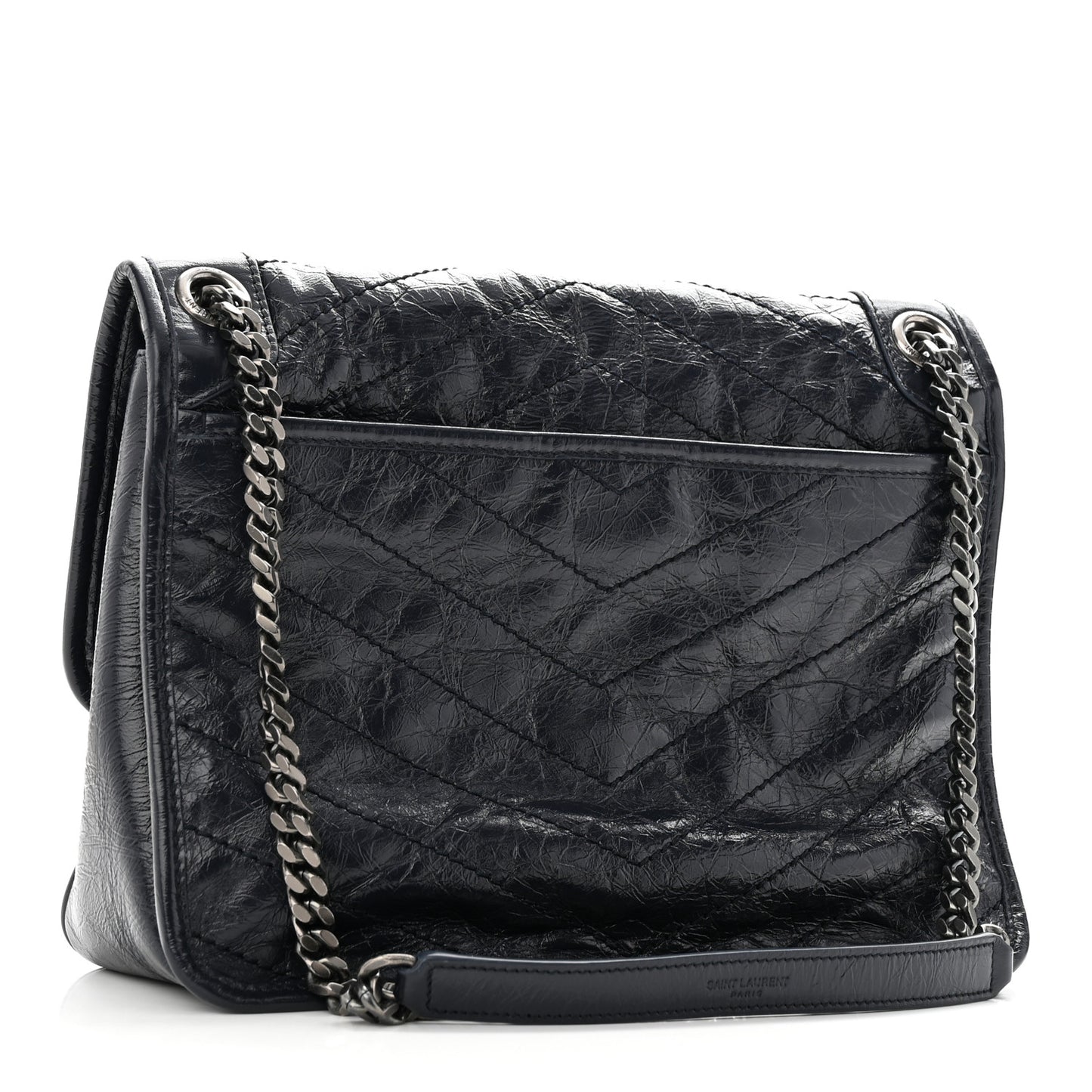 Crinkled Calfskin Matelasse Monogram Medium Niki Chain Satchel Deep Marine