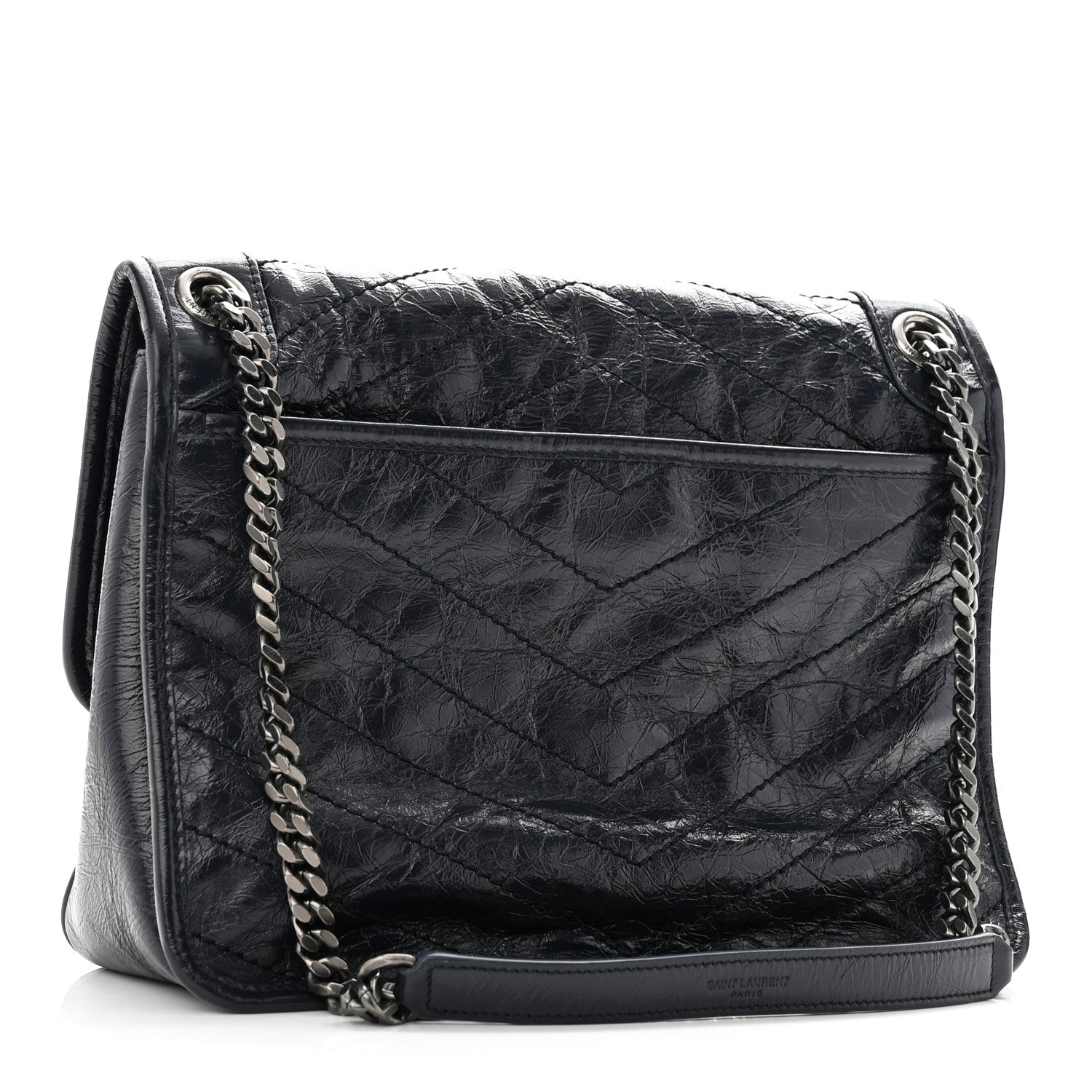 Saint Laurent Crinkled Calfskin Matelasse Monogram Medium Niki Chain Satchel Deep Marine 2 of 9