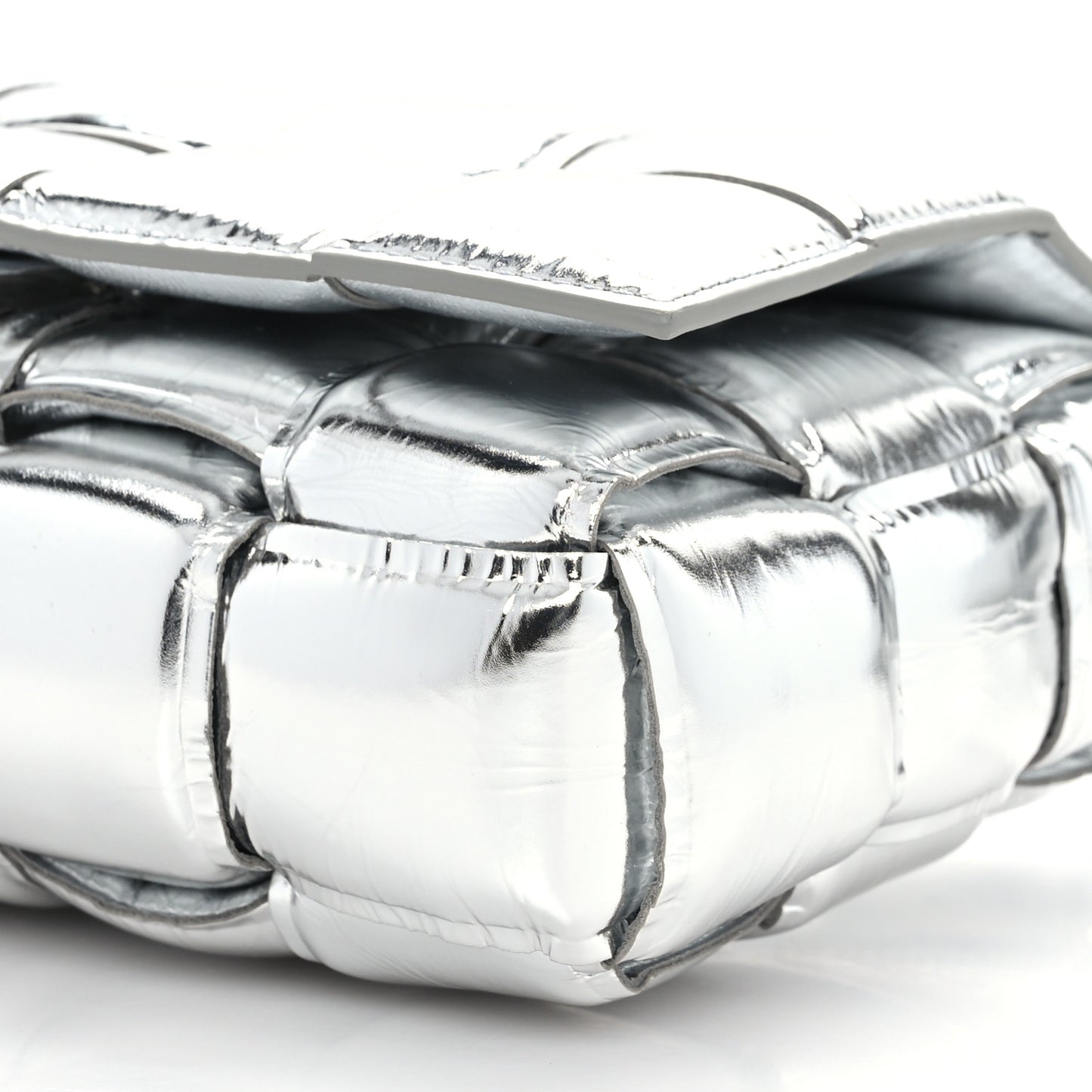 Metallic Lambskin Padded Cassette Crossbody Bag Silver