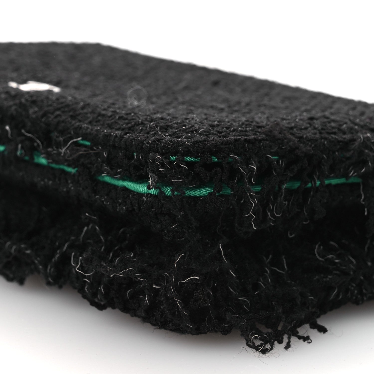 Chanel Tweed Fringe Wallet On Chain WOC Black Green 10 of 11