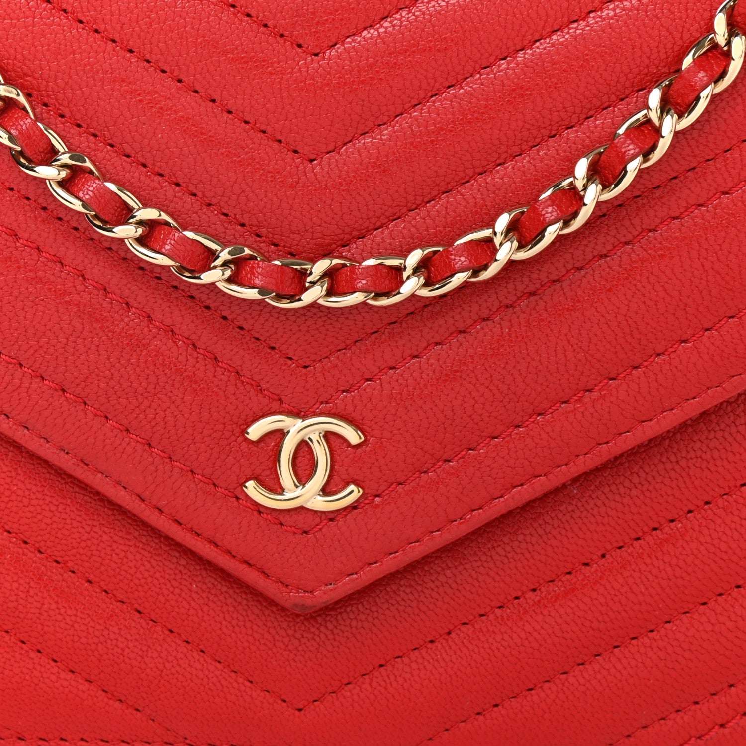 Chanel Goatskin Chevron Quilted Statement Wallet On Chain WOC Red 4 of 11