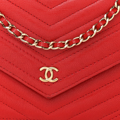 Chanel Goatskin Chevron Quilted Statement Wallet On Chain WOC Red 4 of 11