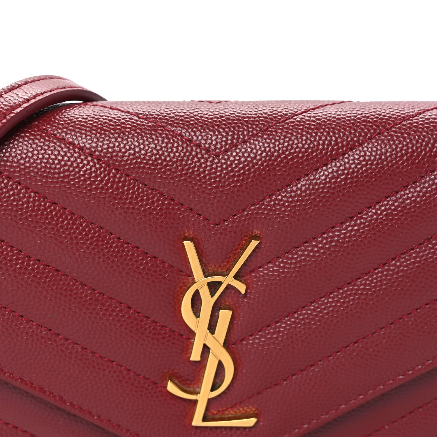 Saint Laurent Grain De Poudre Matelasse Chevron Monogram Envelope Chain Wallet New Red 8 of 11