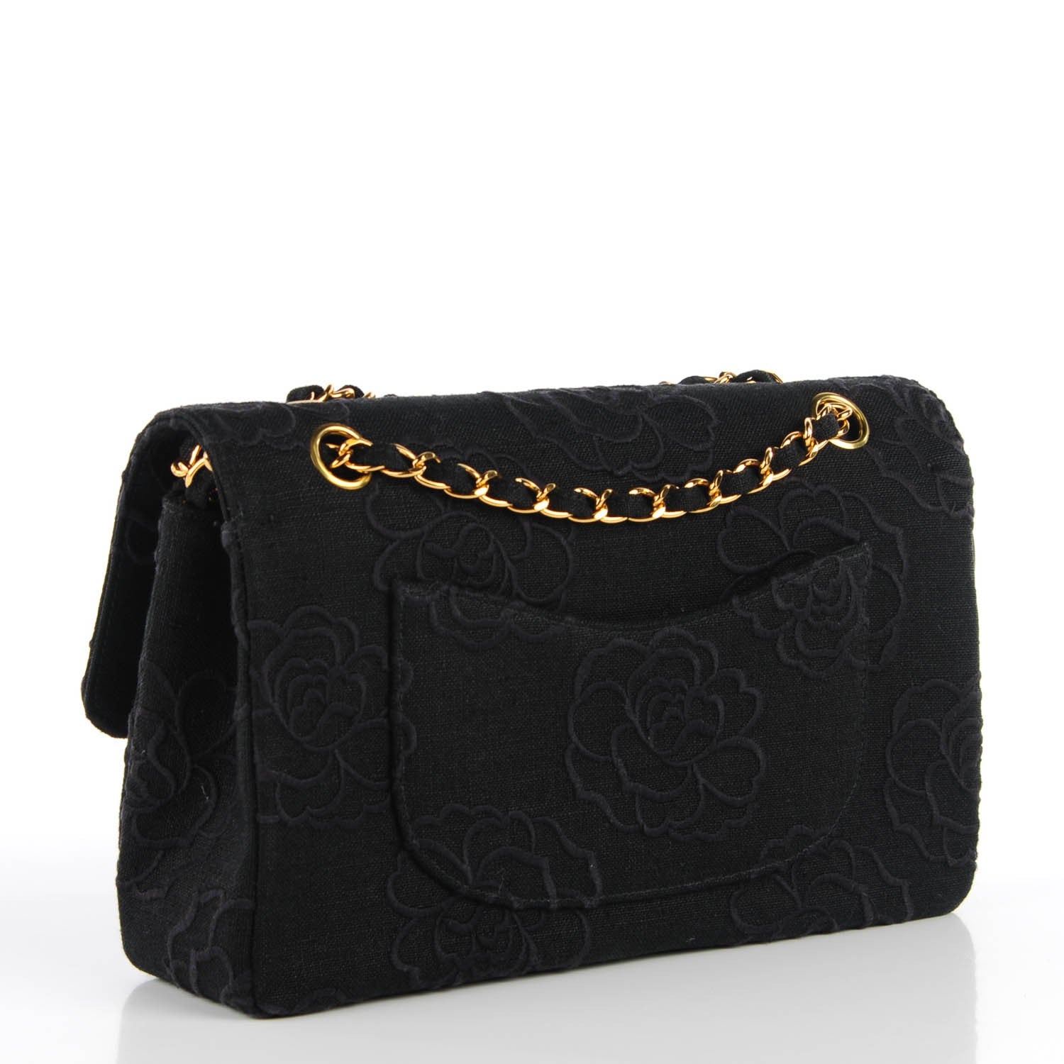 Chanel Canvas Camellia Embroidered Medium Double Flap Black 2 of 10