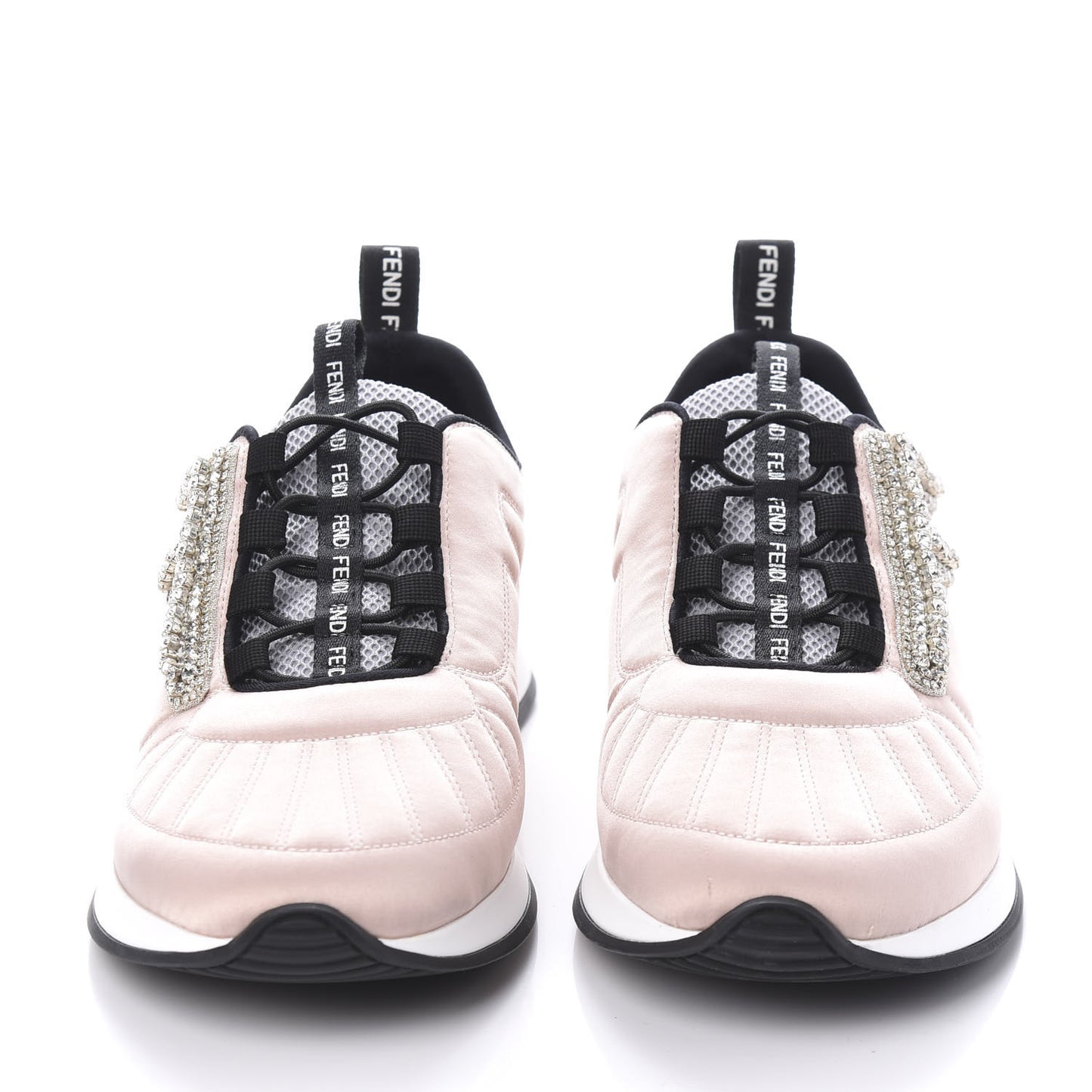 Stretch Satin Crystal Embellished FFreedom Sneakers 37 Rosa