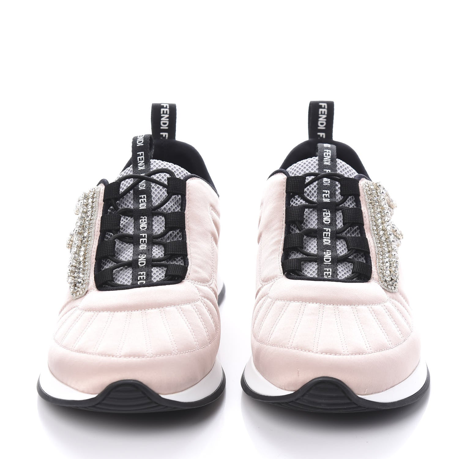 Fendi Stretch Satin Crystal Embellished FFreedom Sneakers 37 Rosa 2 of 9