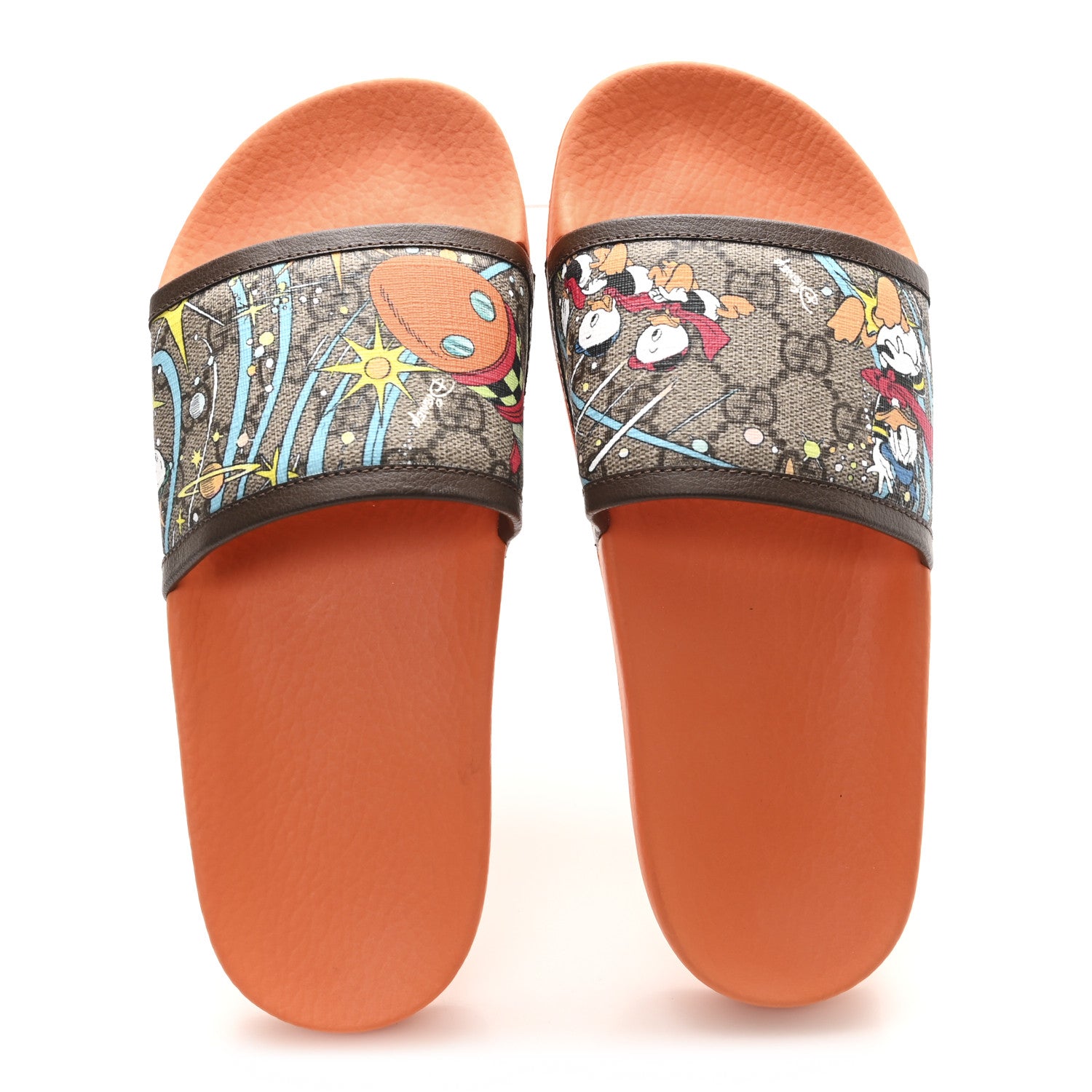 Gucci X DISNEY GG Supreme Monogram Donald Duck Womens Slide Sandals 38 Beige Ebony New Acero 2 of 8