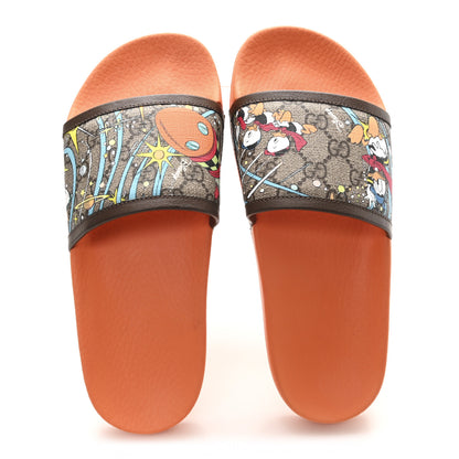 Gucci X DISNEY GG Supreme Monogram Donald Duck Womens Slide Sandals 38 Beige Ebony New Acero 2 of 8