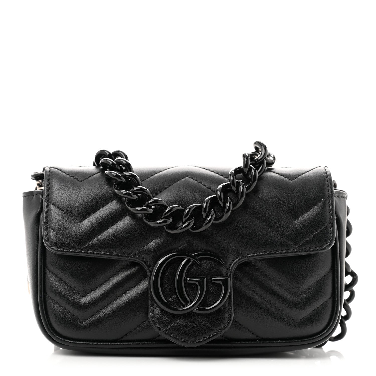 Gucci Calfskin Matelasse Monochrome GG Marmont Chain Belt Bag Black 1 of 13