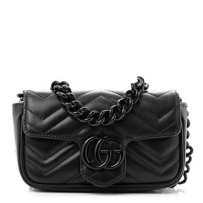 Gucci Calfskin Matelasse Monochrome GG Marmont Chain Belt Bag Black 1 of 13