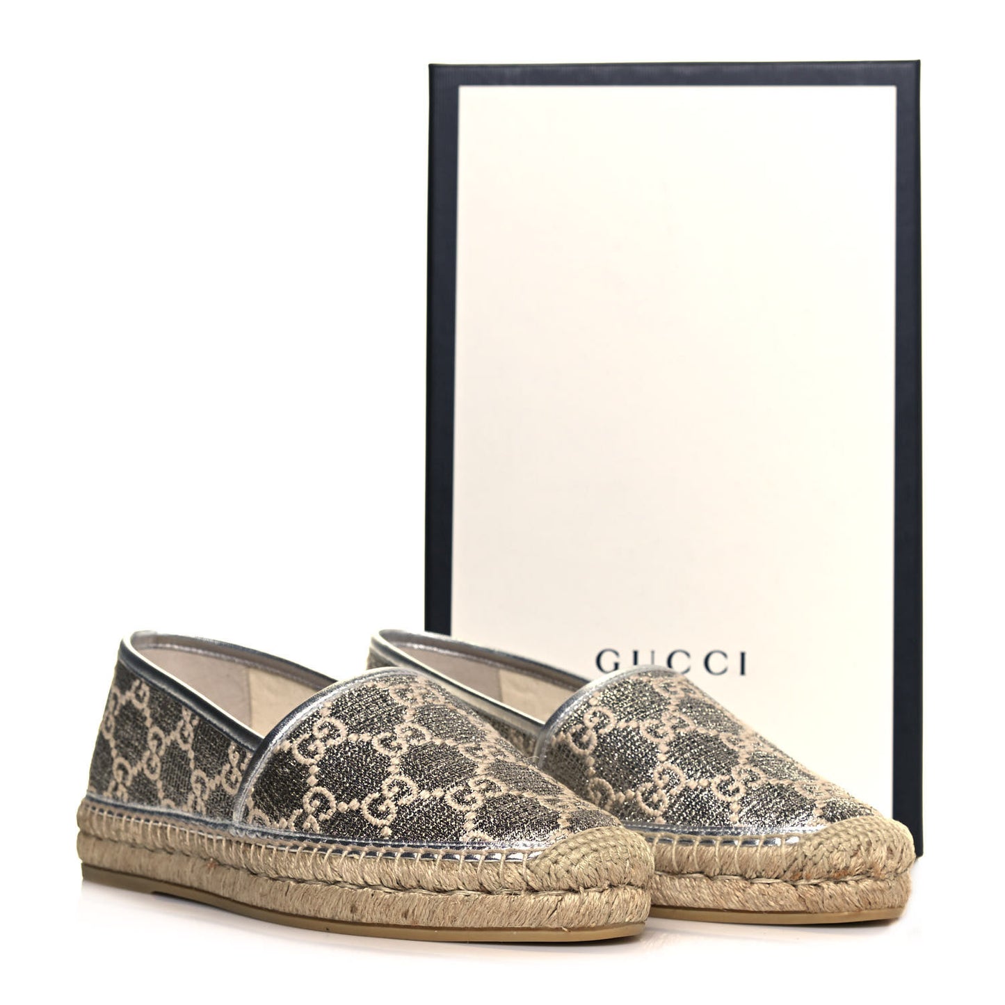 Lame Nappa GG Monogram Espadrilles 40 Silver Beige