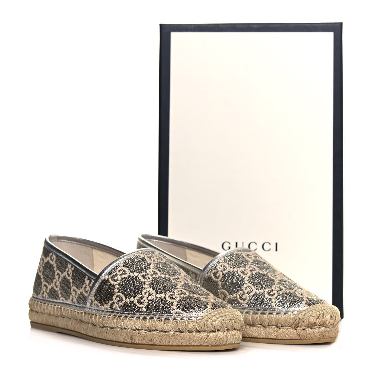 Gucci Lame Nappa GG Monogram Espadrilles 40 Silver Beige 9 of 9