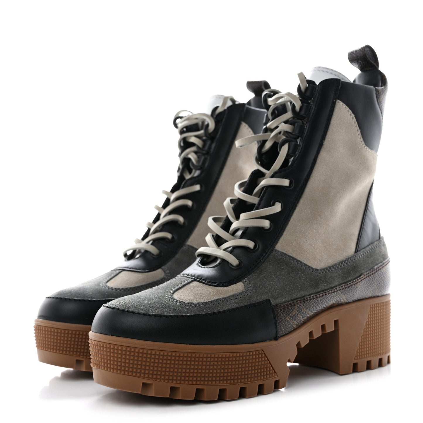 Suede Calfskin Monogram Laureate Platform Desert Boots 37 Grey