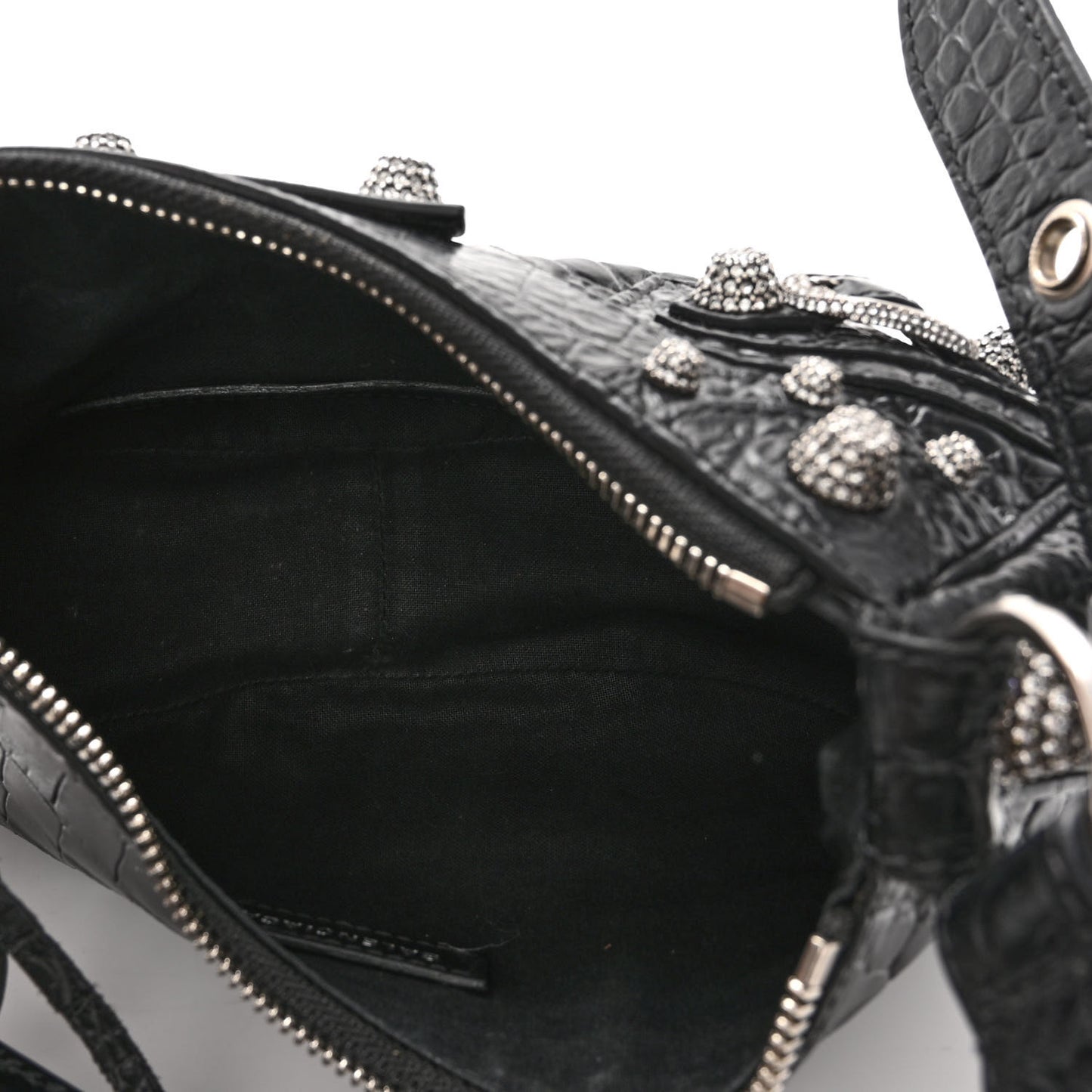 Extra Supple Calfskin Crystal Crocodile Embossed Le Cagole Shoulder Bag XS Black