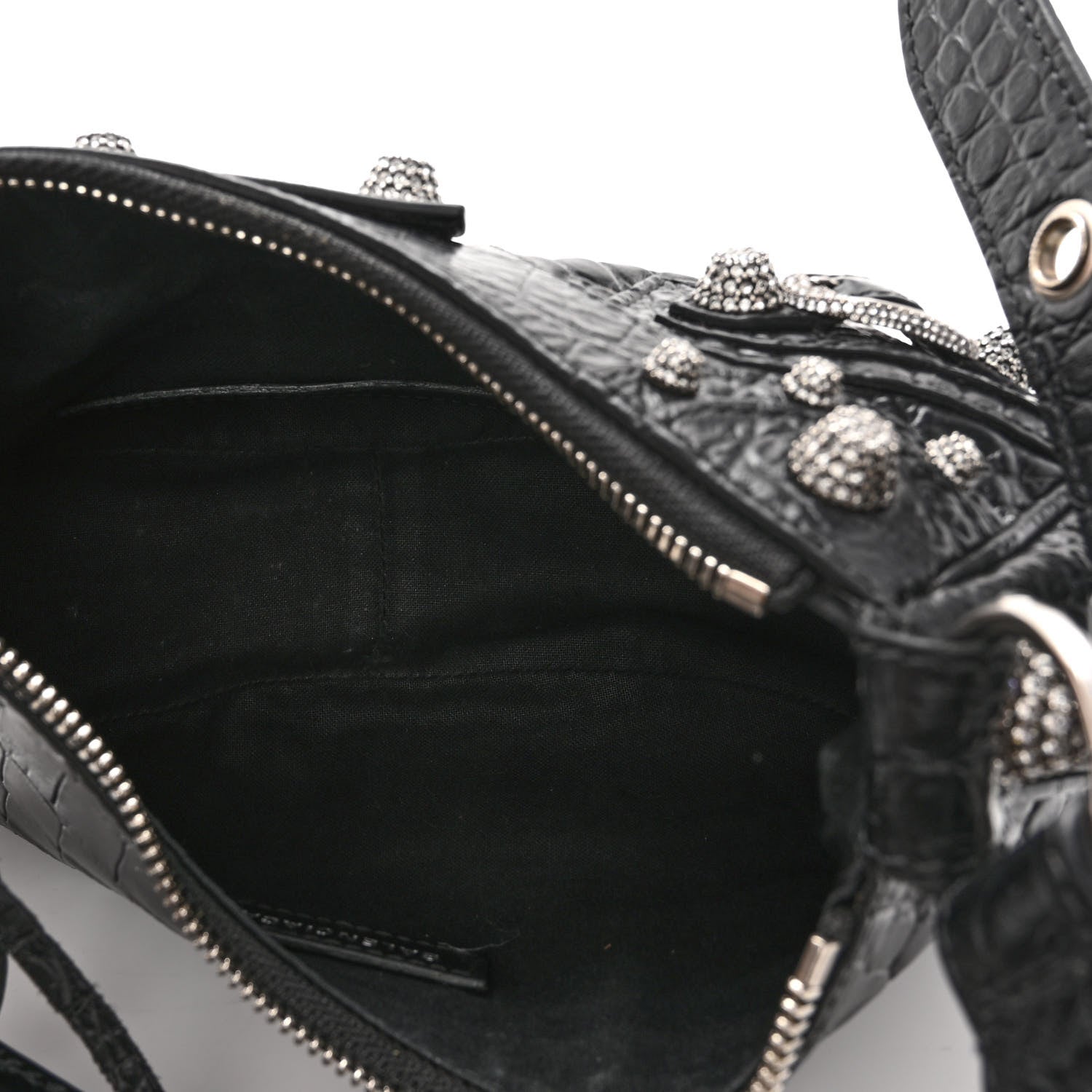 Balenciaga Extra Supple Calfskin Crystal Crocodile Embossed Le Cagole Shoulder Bag XS Black 5 of 9