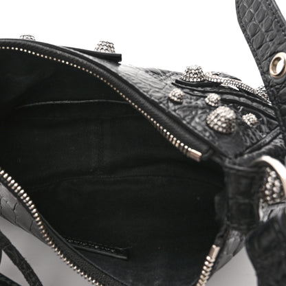 Balenciaga Extra Supple Calfskin Crystal Crocodile Embossed Le Cagole Shoulder Bag XS Black 5 of 9