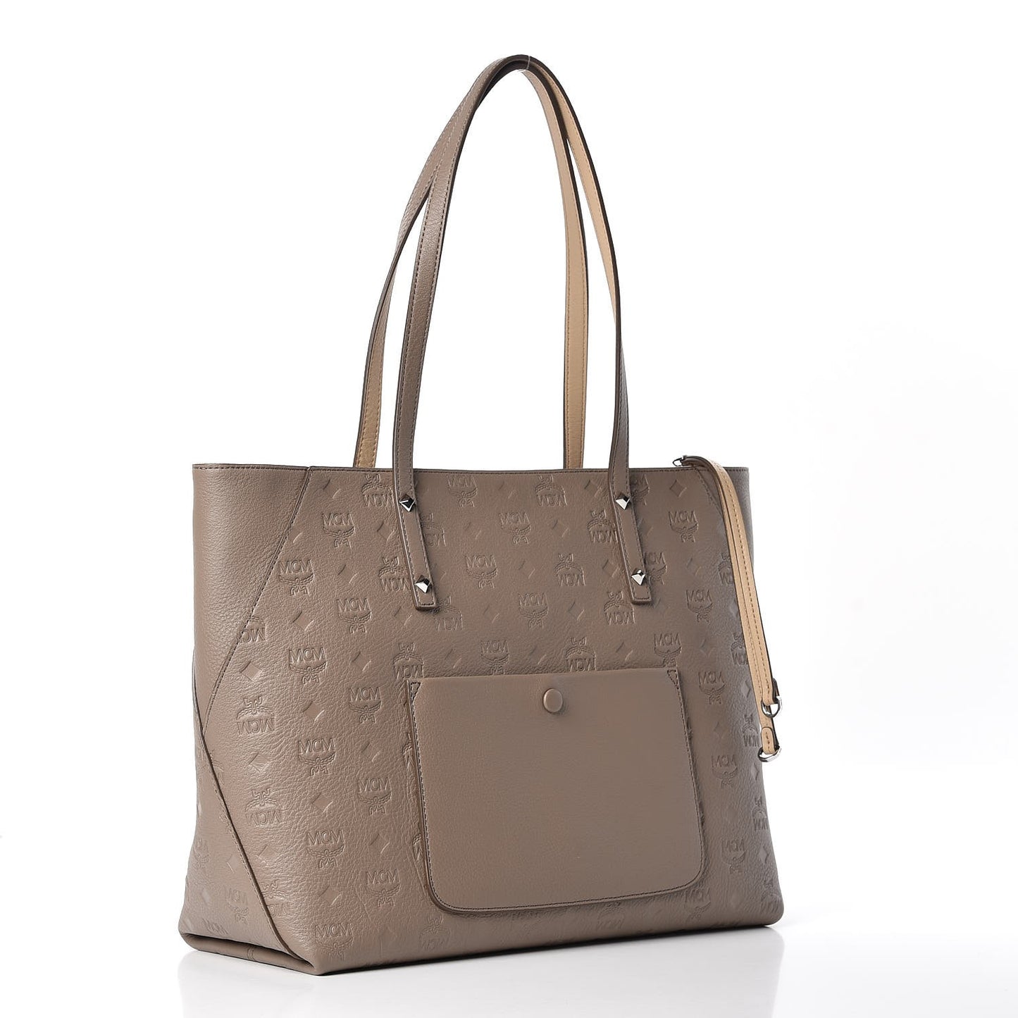 Grained Calfskin Monogram Medium Klara Top Zip Tote Urban Taupe
