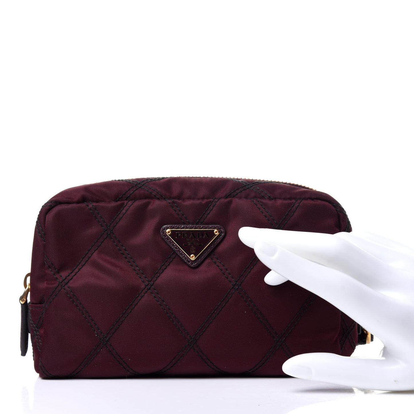 Tessuto Nylon Saffiano Impunturato Quilted Wristlet Bordeaux