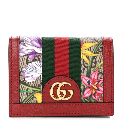 Gucci GG Supreme Monogram Flora Web Ophidia Card Case Red 1 of 8