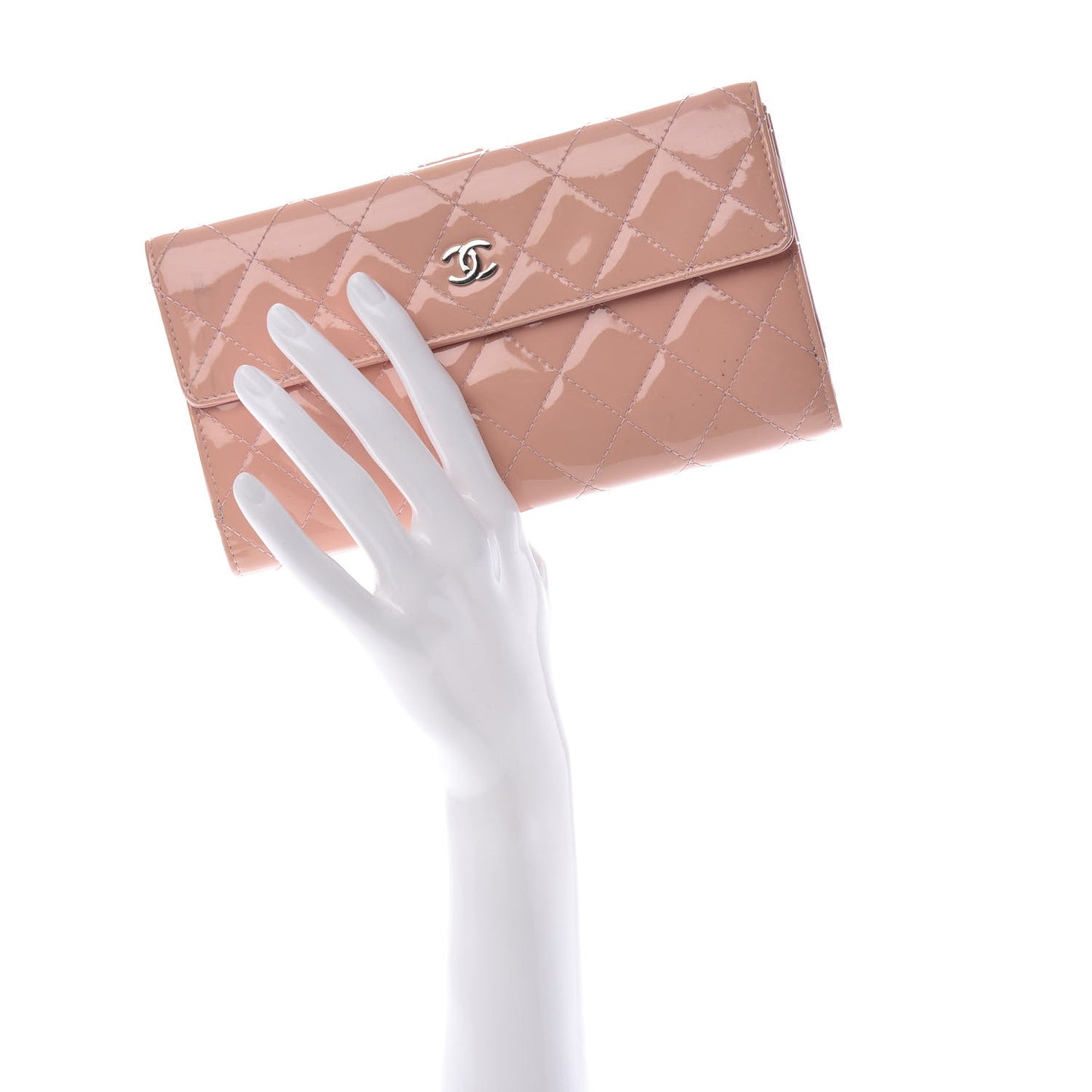 Patent Calfskin Quilted Flap Wallet Pink