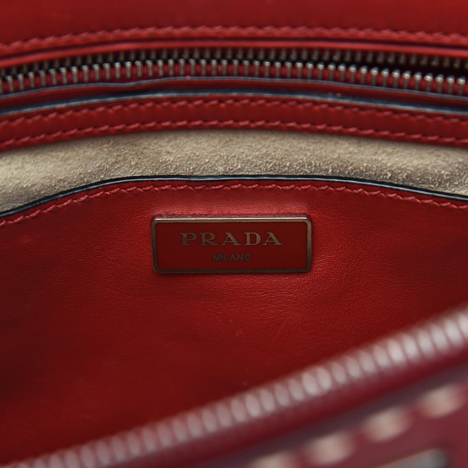 Prada City Calf Small Hand Stitched Galleria Double Zip Tote Fuoco White 6 of 13