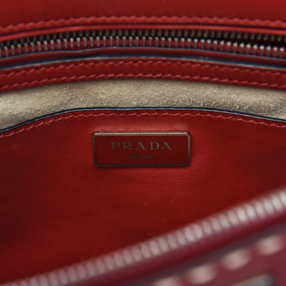 Prada City Calf Small Hand Stitched Galleria Double Zip Tote Fuoco White 6 of 13